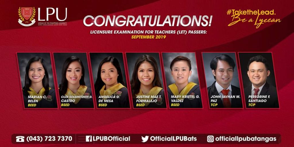 Congratulations to our New LET Passers! Lyceum of the Philippines