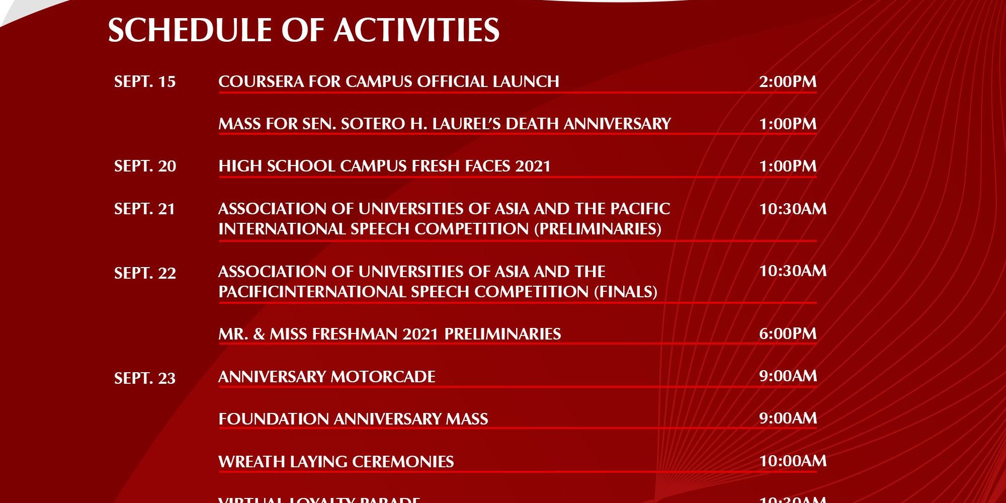 Schedule Of Activities Lpu Batangas At 55 Lyceum Of The Philippines University Batangas