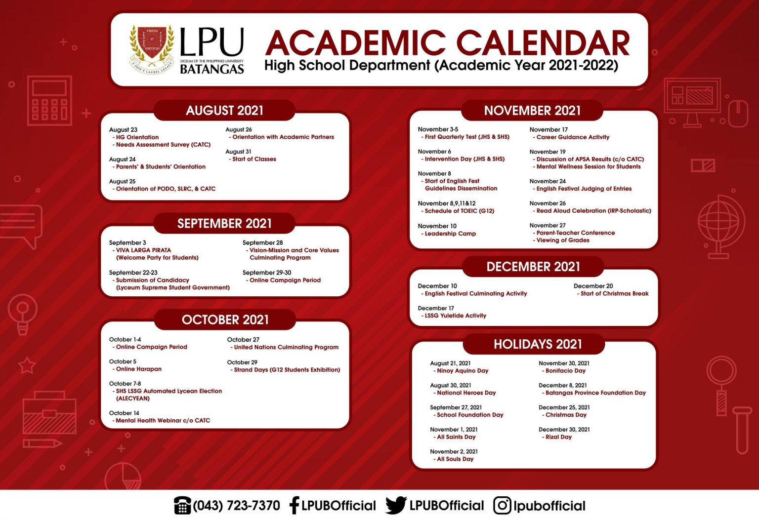 Academic Calendar Lyceum of the Philippines University Batangas