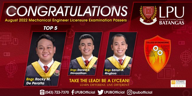 August 2022 Mechanical Engineer Licensure Examination Passers 6×12