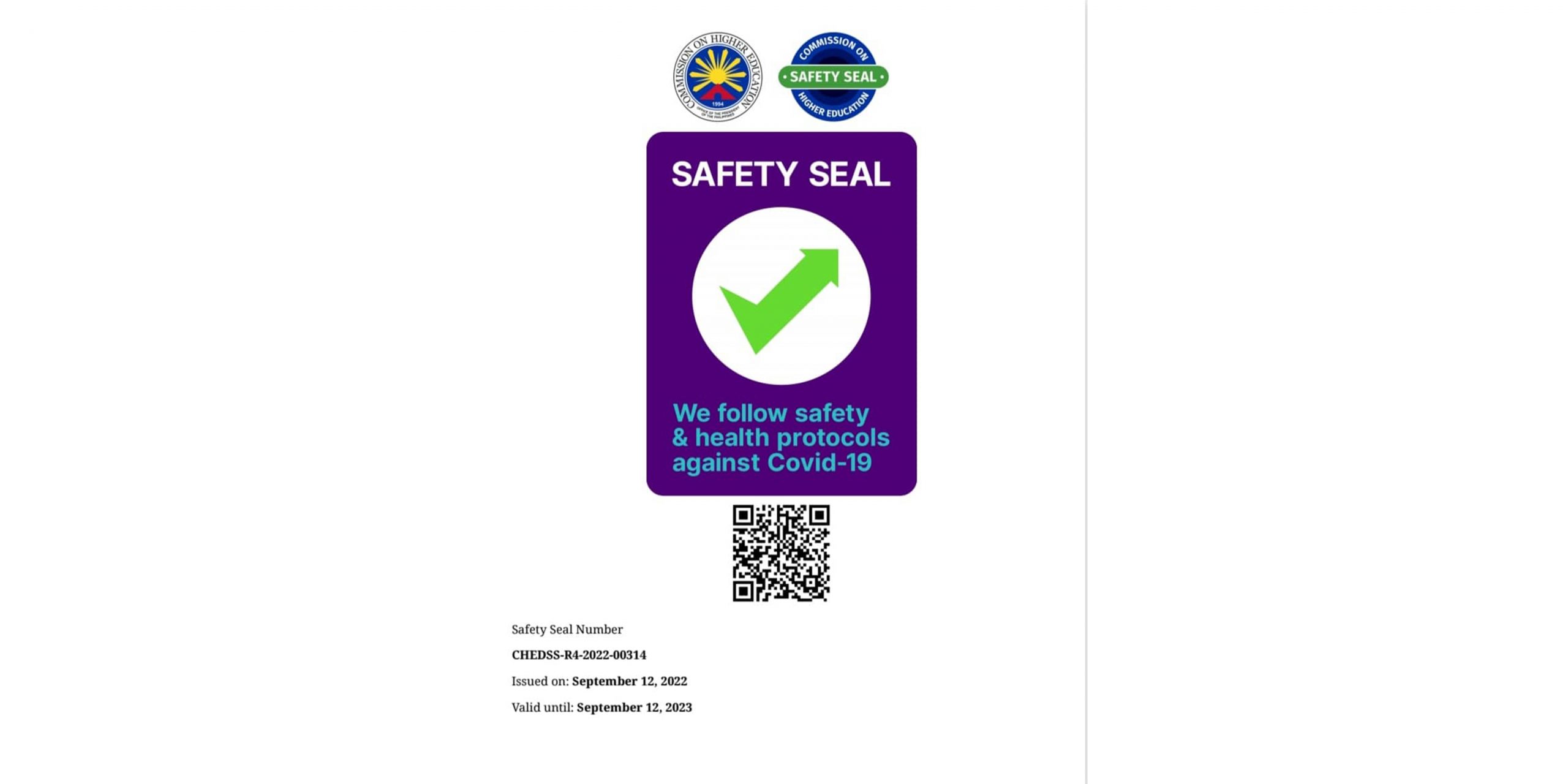 Lpu B Gets Calabarzon S First Ched Safety Seal In All Programs Lyceum Of The Philippines University Batangas