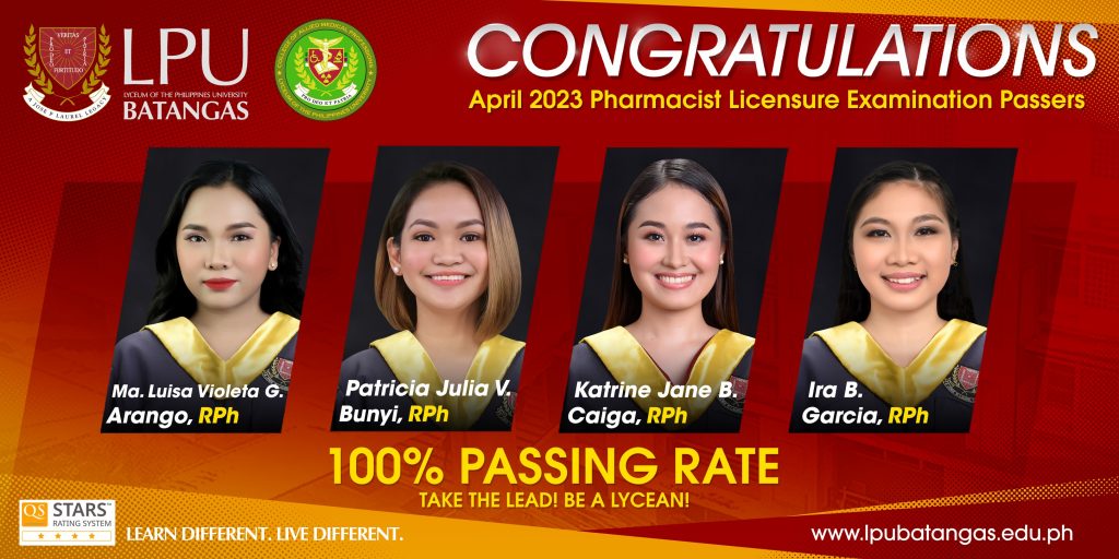 LPU-Batangas posted a 100% Passing Rate in the April 2023 Pharmacist ...