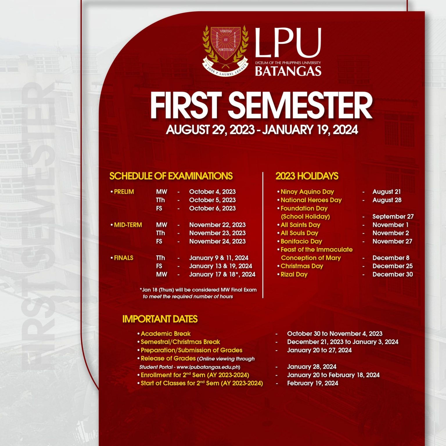 Academic Calendar Lyceum of the Philippines University Batangas