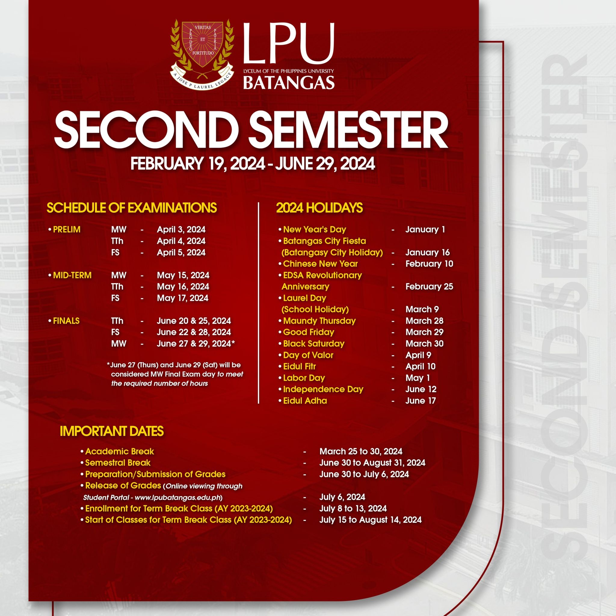 Academic Calendar Lyceum of the Philippines University Batangas