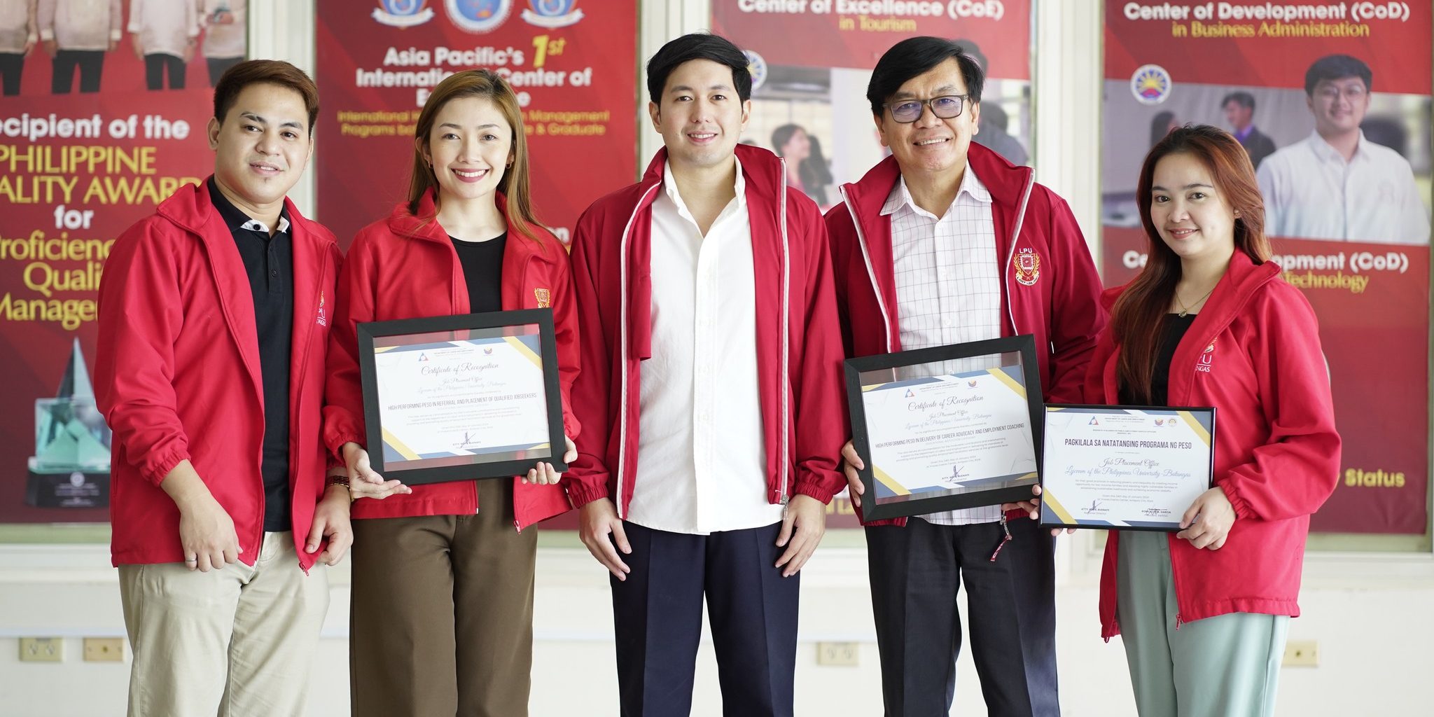 In a commendable recognition of its dedication to providing top-tier employment facilitation services and pioneering initiatives in poverty reduction and inequality alleviation, the Job Placement Office of Lyceum of the Philippines University-Batangas (LPU-B) has been honored by the Department of Labor and Employment Regional Office IV-A (DOLE CALABARZON) and the Region IV-A Alliance of Public Employment Service Officers (RAPESO), Inc.
