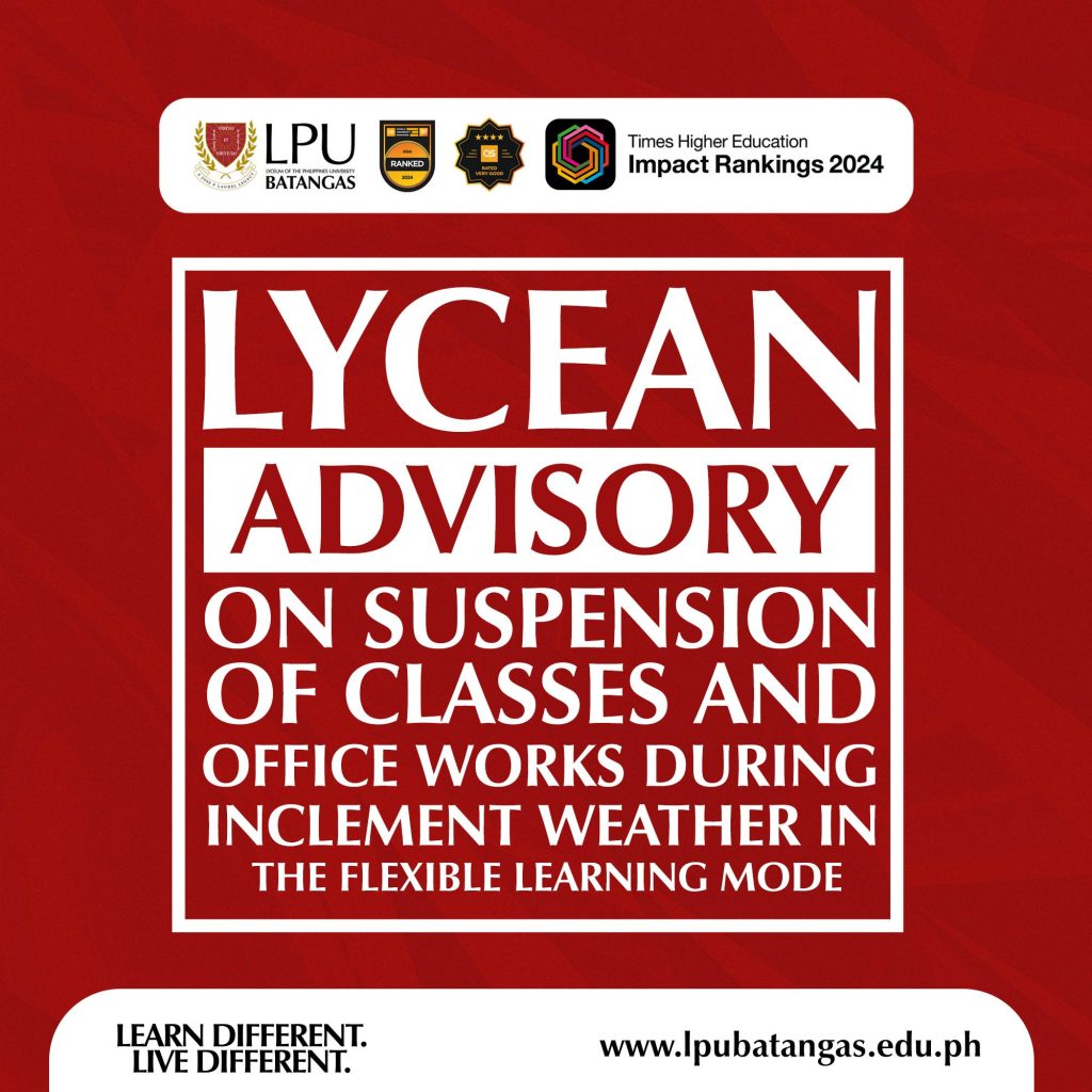 Lycean Advisory: Suspension of Classes and Office Works during Inclement Weather